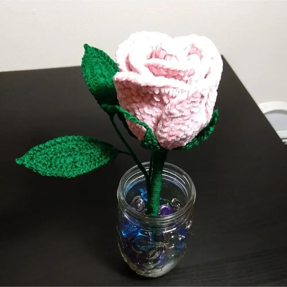 A Pink Crochet Rose will Last Forever OOAK soft cottage romantic floral decor